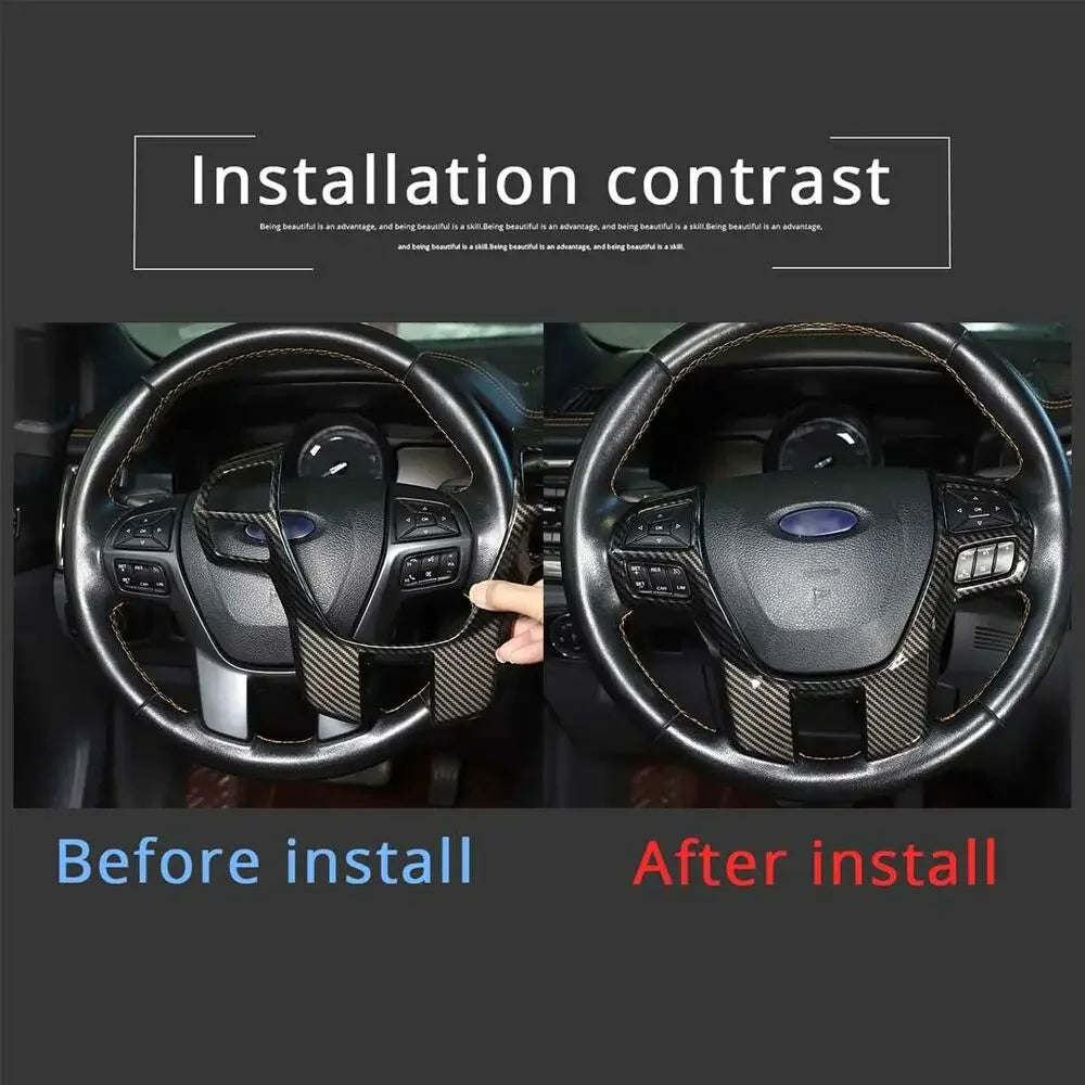 For Ford Everest Ranger 2015-2022 ABS Carbon Fiber Style Inner Car Steering Wheel Cover Trim Button Panel Frame Sticker Decor Quake