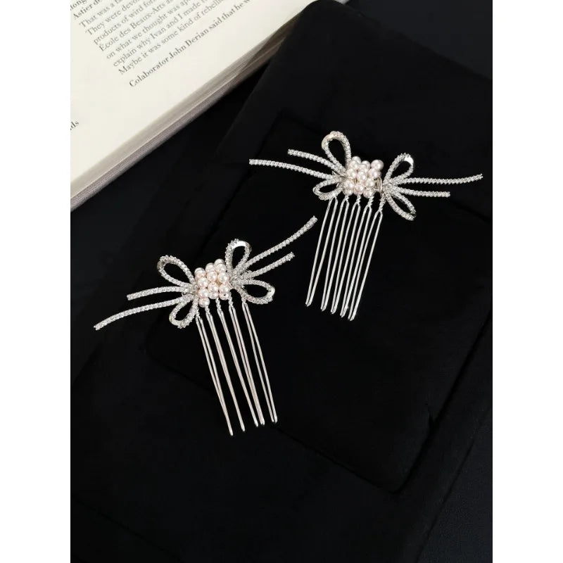 Rhinestone Pearl Hair Comb Clips Bride French Elegant Hair Clip Pins Weeding Bridal Prom Hair Accessories Bridesmaid Decorations Quake 2pcs