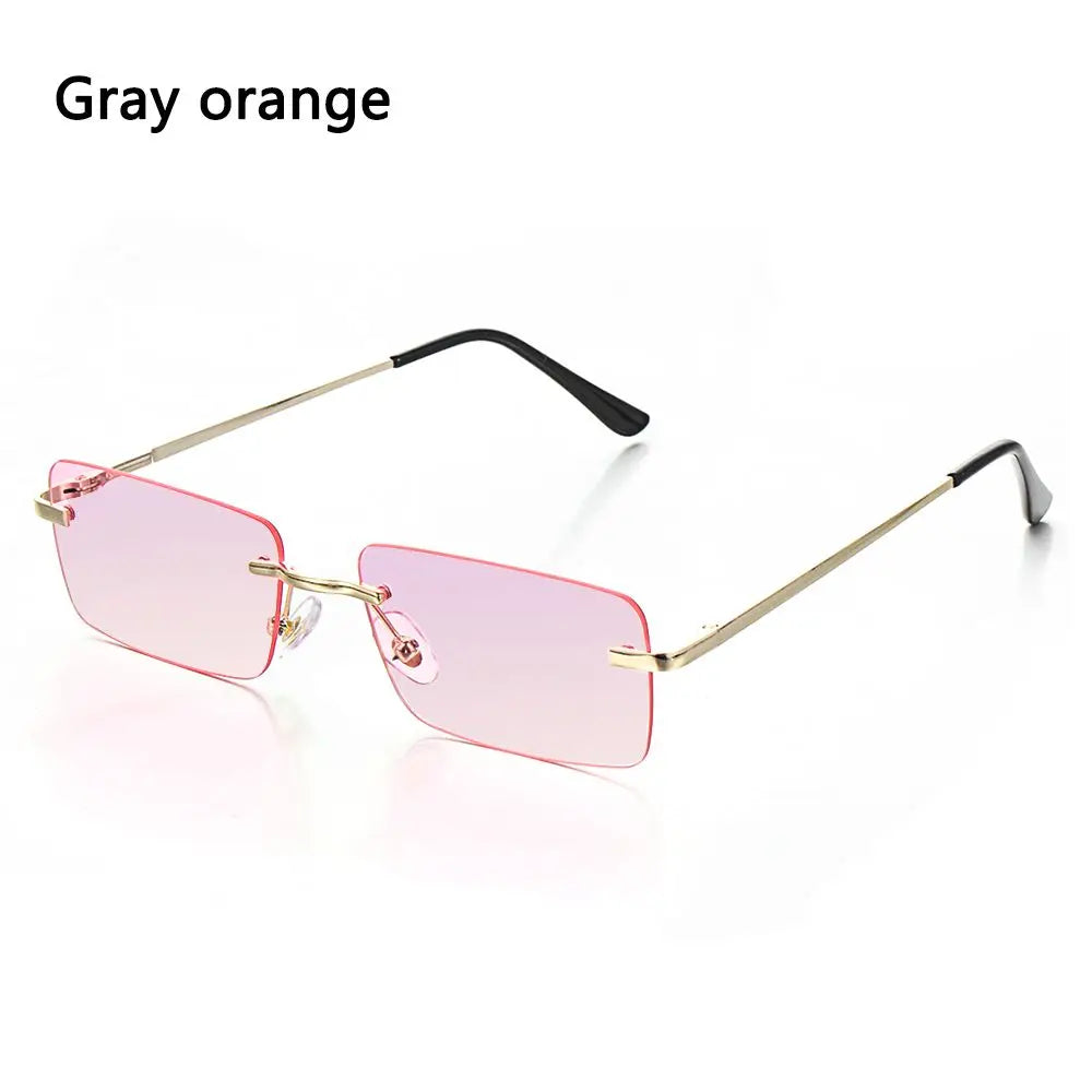 Fashion Rimless Rectangle Sunglasses Women Luxury Design Sun Glasses Ladies Retro Gradient Eyewear Summer UV400 Sun Shades Quake Gray orange
