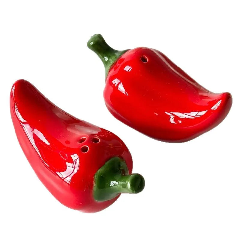 Red Chili Shaped Ceramic Salt Pepper Shaker Set Creative Kitchen Spice Container Seasoning Jar for Table Decor Quake