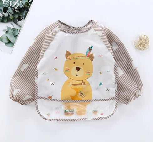 Apron Pocket Infan Baby Long Sleeve Scarf Waterproof Toddler Art Smock Feeding Bibt Boys Girls Burp Cloth Banana Bibs for1-3Year Quake B31 Sleeveless Bear 0-3Years