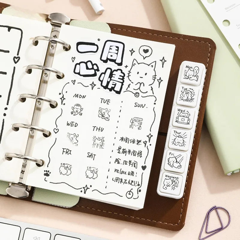 Cat Emoji Stamp Set Daily Life Good Mood Cartoon Mini Stamps for Journaling Planner DIY Scrapbooking Decor Craft Supplies Quake