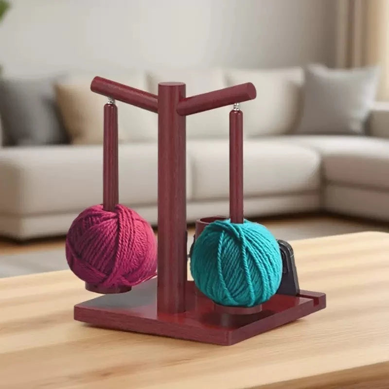 Wooden Yarn Winder Stand Rotating Double Head with Phone Holder for Knitting Crochet Thread Ball Organizer Craft Spindle Crafter Quake