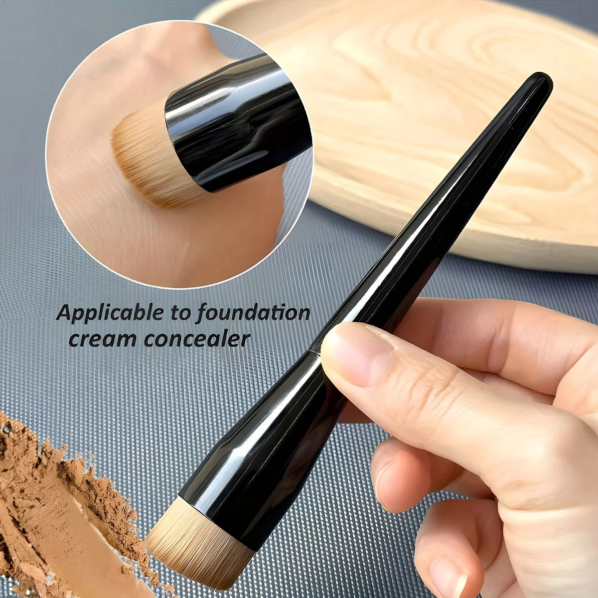 1 Basic Foundation Make-Up Brush Flat Top Brush, Contour Brush, Bevel Powder Blusher Brush, Professional Makeup Brush Quake Black 1pc