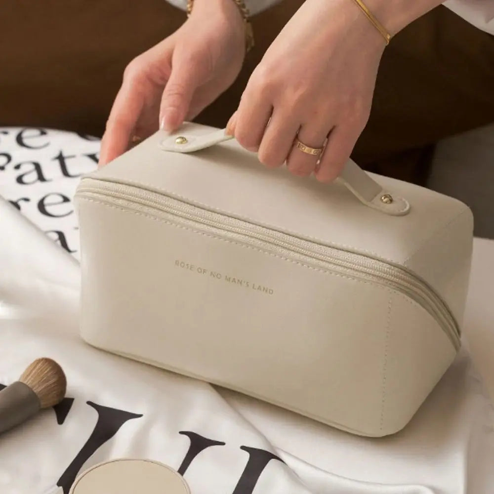 Portable Large Capacity Makeup Travel Cosmetic Bag Organizer with Brushes Slots Dividers Multifunction Storage Case Quake