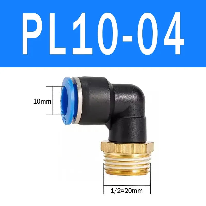 2Pcs PL Pneumatic Quick Connector Threaded Elbow PL6-01/8-02/8-04/10-02/12-03 Hose Air Fitting Quake PL10-04 2pcs WHITE