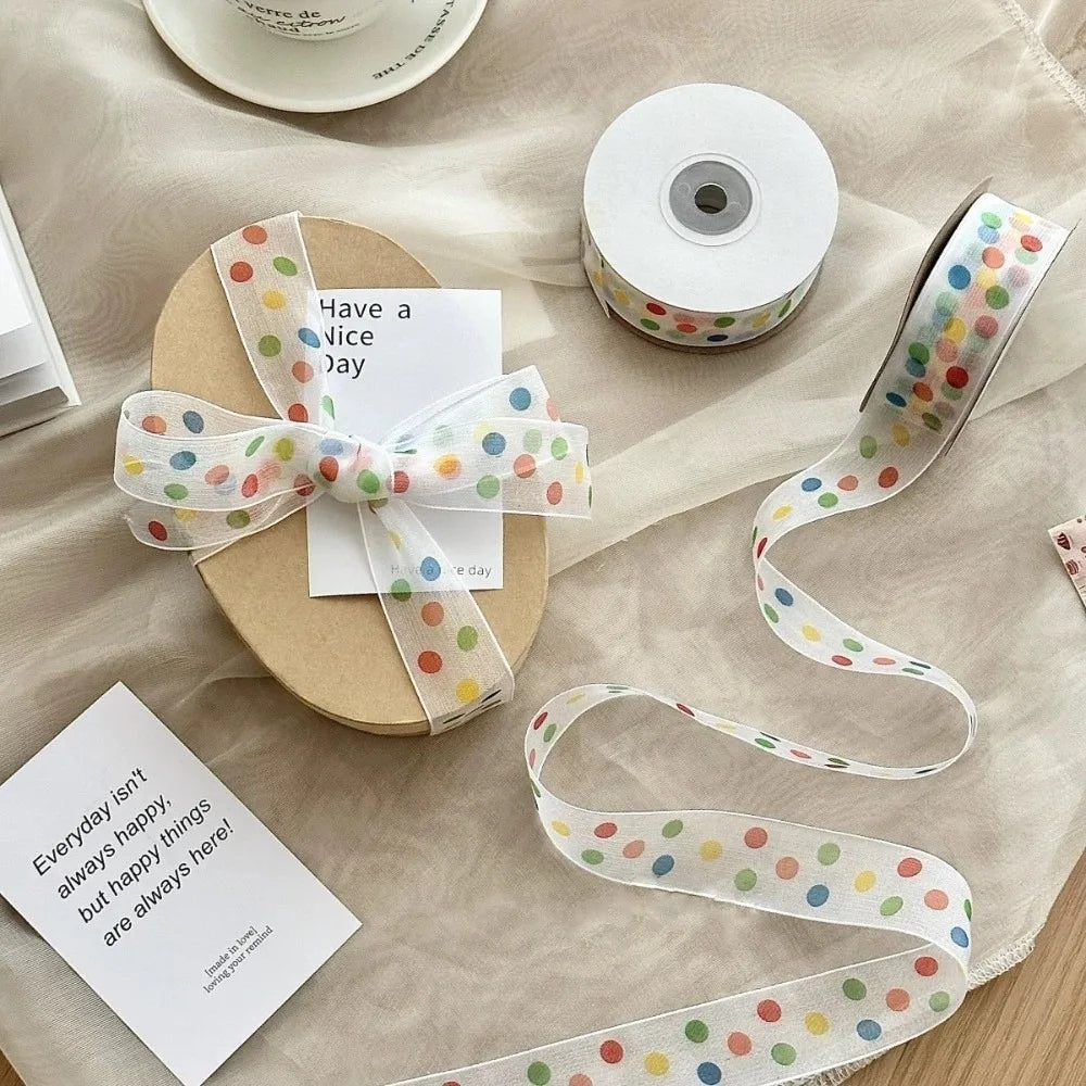 Colorful Gift Wrapping Ribbon Polka Dots Polyester Gift Box Decorative Ribbon Bowknot Clear Packaging Box Ribbon Valentine's Day Quake A
