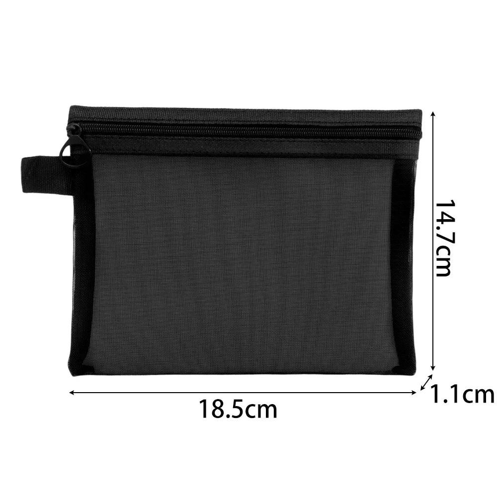 12/1PCS Black Mesh Cosmetic Bag Large Capacity Transparent Makeup Bag Portable Travel Toiletry Organizer Lipstick Storage Pouch Quake M 12PCS