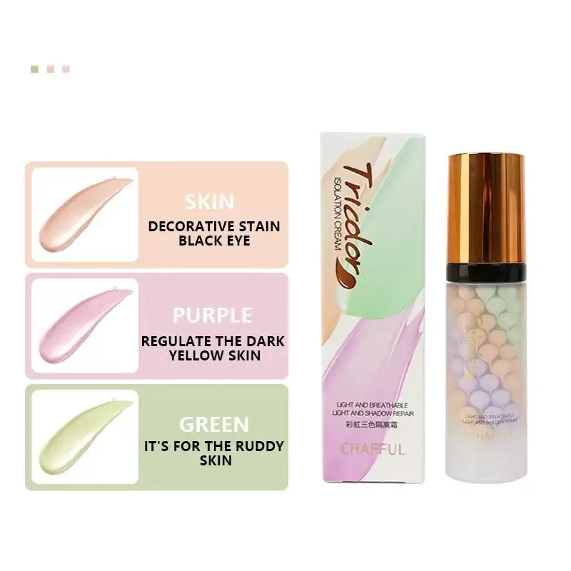 Face Makeup Primer Tri-color Cream Contour Color Isolation Waterproof Makeup Foundation Natural Makeup Base Cream 40g Quake