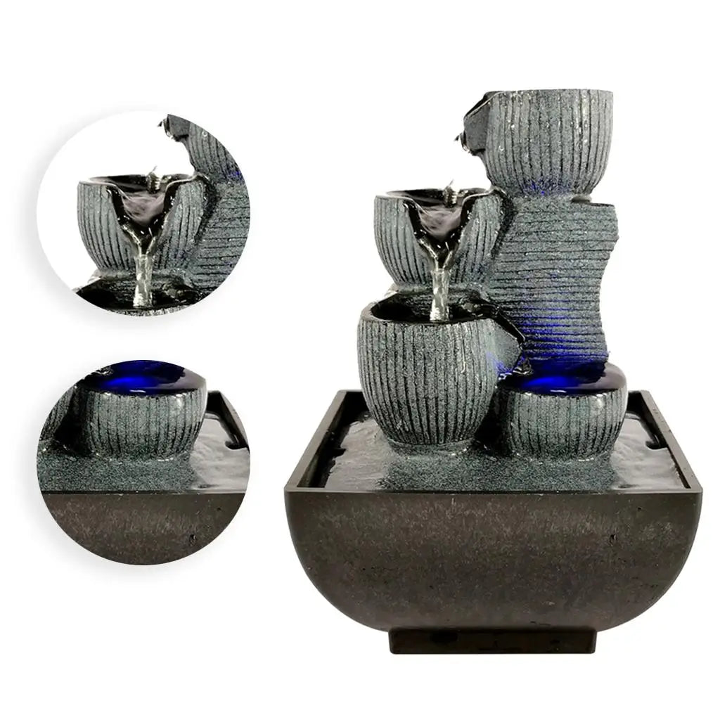 Tabletop Water Fountain Meditation w/ Lights Office Bedroom Decoration Arts Quake