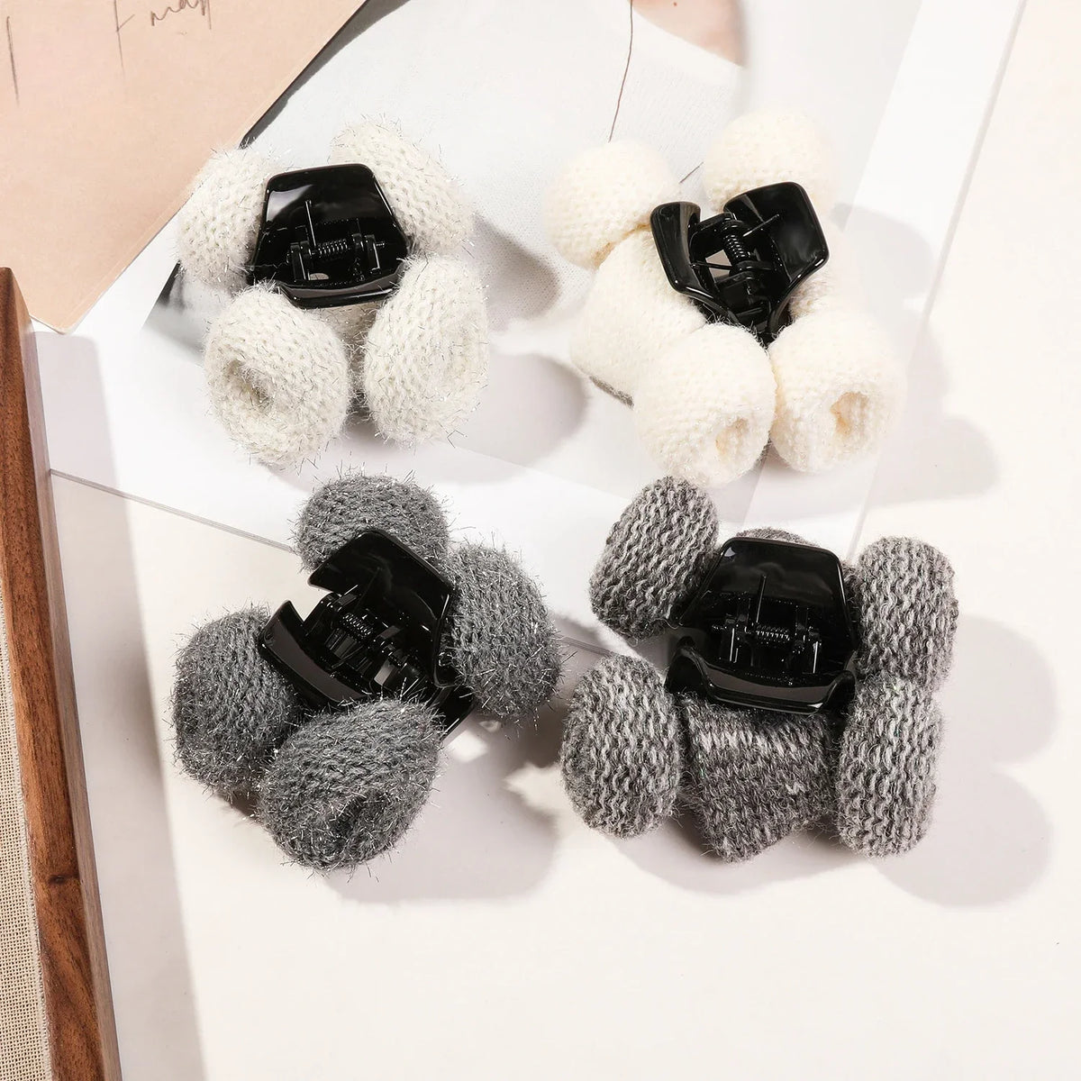 Autumn Winter Solid Color Wool Knitted Hair Claw Korean Fashion Sweet Ponytail Clip Handmade Female Hair Clip Hair Accessories Quake