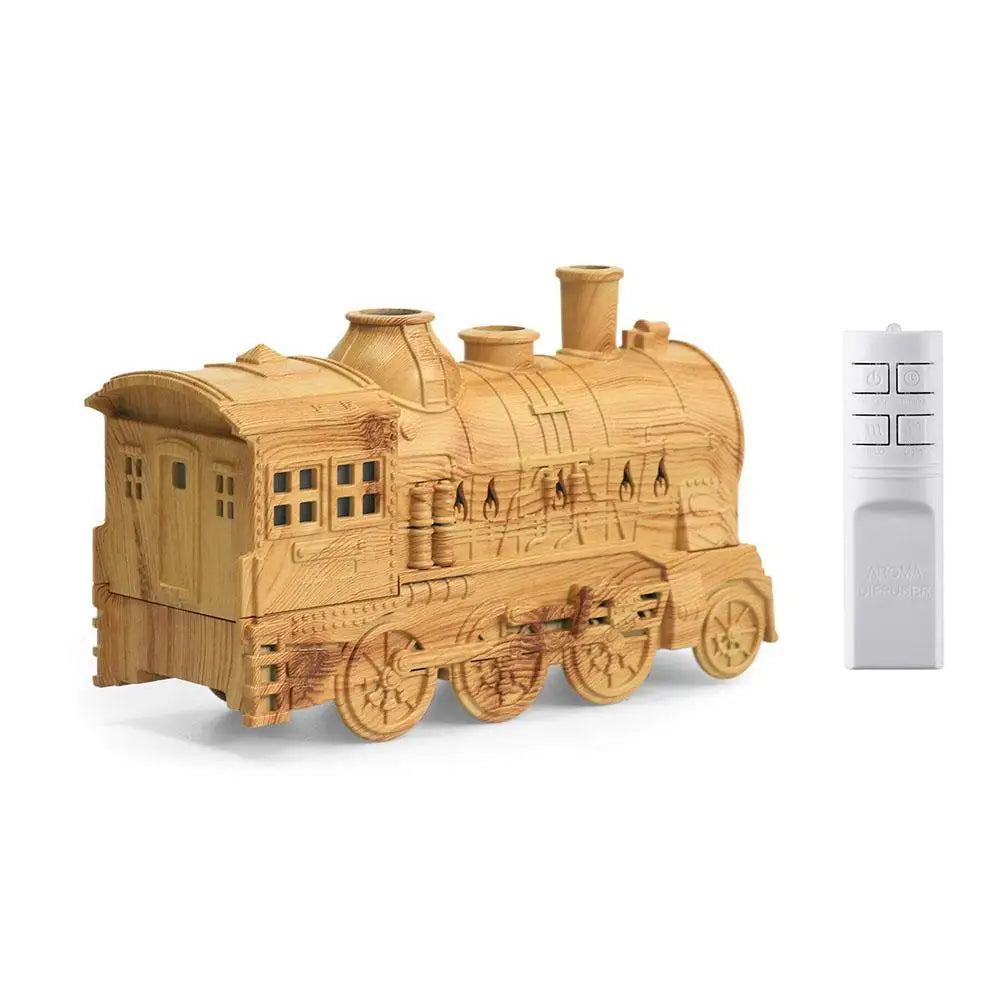 Creative Train Aroma Diffuser 300ml Ultrasonic Humidifier Jellyfish Mist Remote Control Timer LED Night Light for Office Bedroom Quake wood grain US