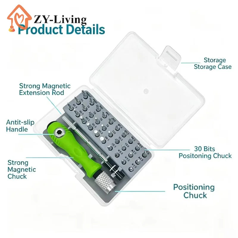 24/32 In 1 Precision Screwdriver Set Non Slip Green Handle Magnetic Bits For Electronics Repair Home DIY Tasks Quake