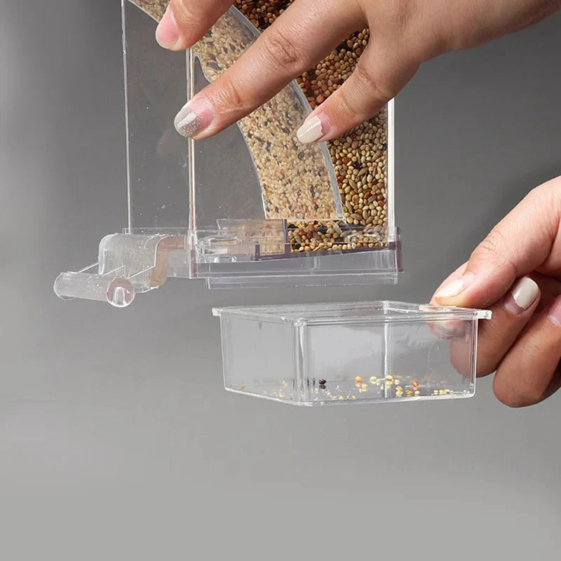 Automatic Parrot Bird Feeder Spill Proof Splash Proof Clear Acrylic Design Auto Dispense Birdseed Essential Bird Cage Accessory Quake