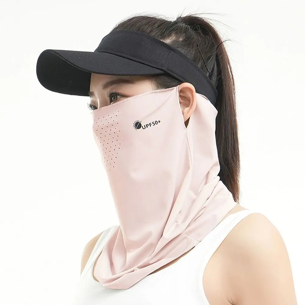 High-quality UV Protection Sunscreen Face Veil Breathable Sunshade Ice Silk Face Mask Ear Hanging Summer Face Cover Quake Pink