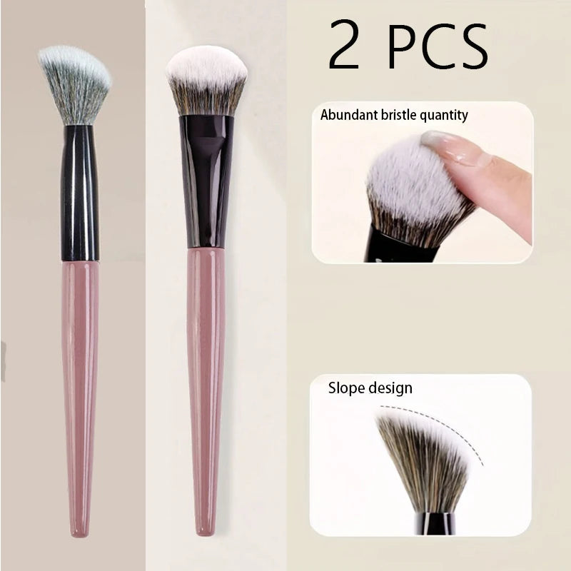 2 PCS Angled Blush Brush - Premium Contour Brush for Blush, Bronzer & Powder Makeup Application - Vegan, Cruelty-Free Quake