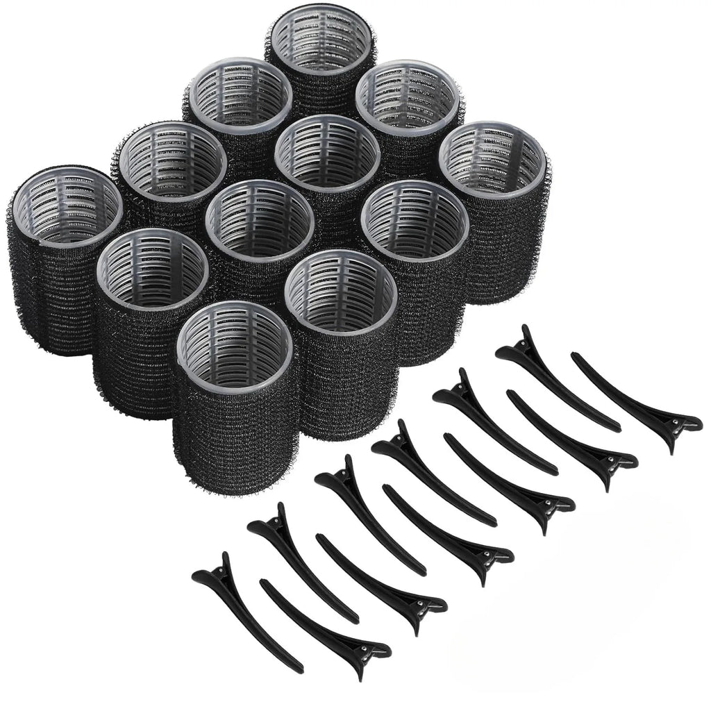 Plastic Hair Rollers Set Self-adhesive Hair Curlers 12pcs Heatless Rollers 12pcs Clips Salon Pro Curlers Hair Styling Tools New Quake