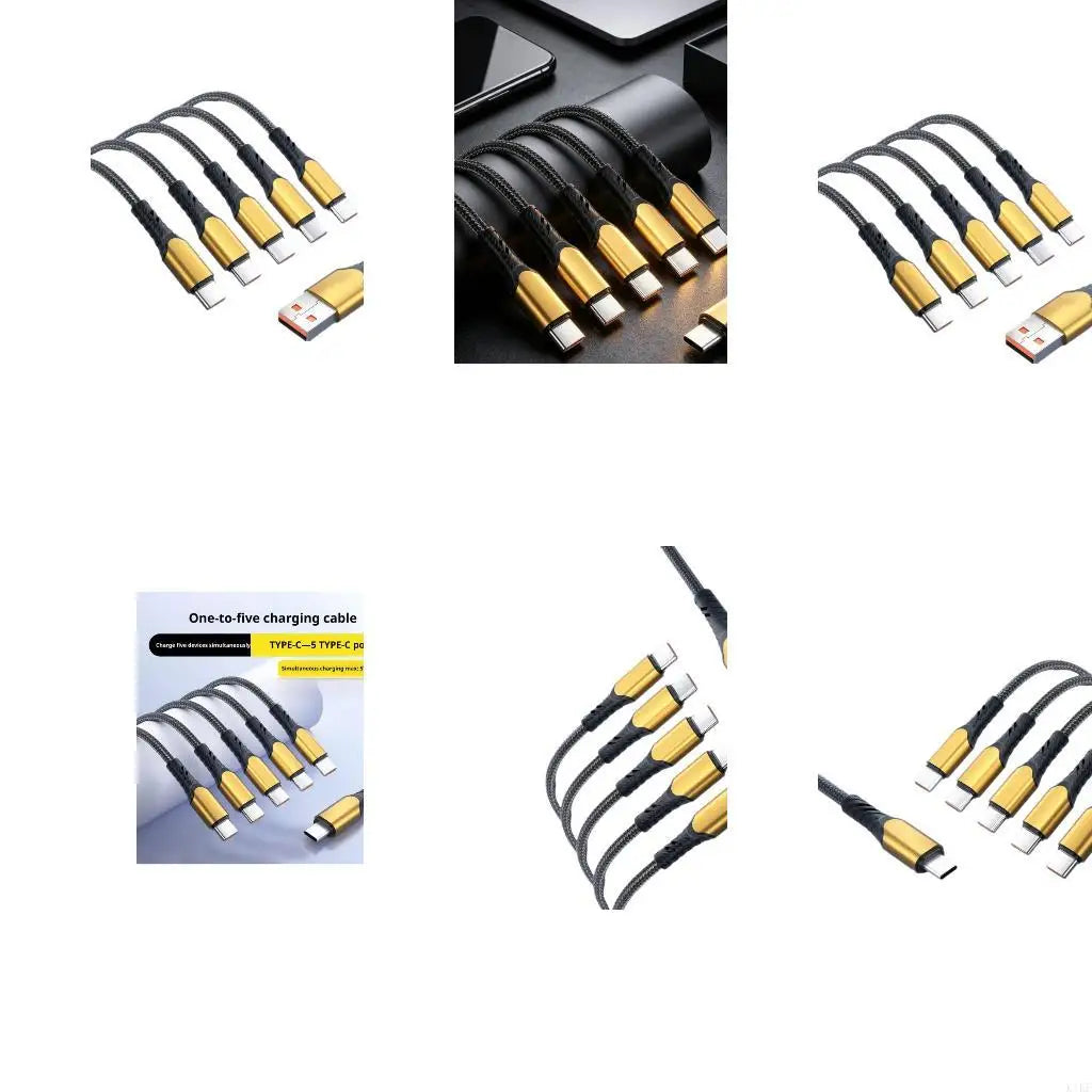 5-Output USB Type C Charging Cable for Simultaneous Device Charging with Interlaced Outer Cover and Reinforced Ends K1KF Quake