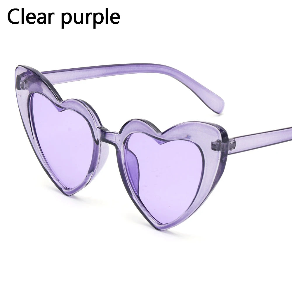 Fashion Heart-Shaped Sunglasses for Women Summer UV400 Sun Glasses Brand Design Love Heart Shades Trendy Street Snap Eyewear Quake Clear purple