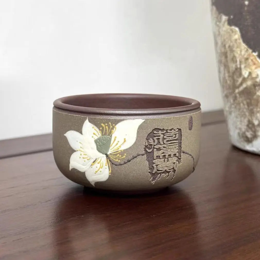 Zisha Master Cup Handmade Inlay He Wei Gui Kung Fu Teacup Tasting Cup Tea Drinking Cup 110ml Quake 2 Lotus Price 110 Ml