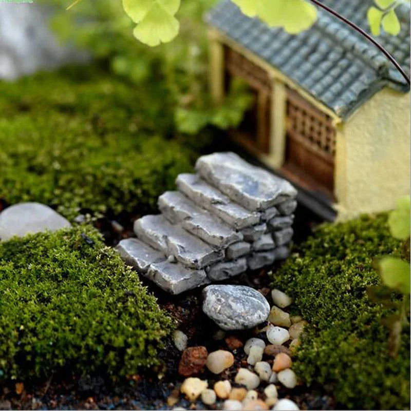 Mini Craft Figurine Bend Bridge House Mushroom Fence Craft Figurine Plant Pot Garden Ornament Miniature Fairy Garden Decor DIY Quake