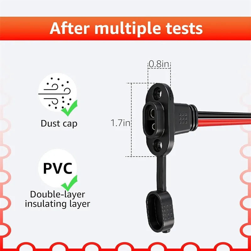 Weatherproof 12AWG SAE Sidewall Port Socket, Universal Panel‑mount SAE Connector Cable for Solar Generator Motorcycle Battery Quake
