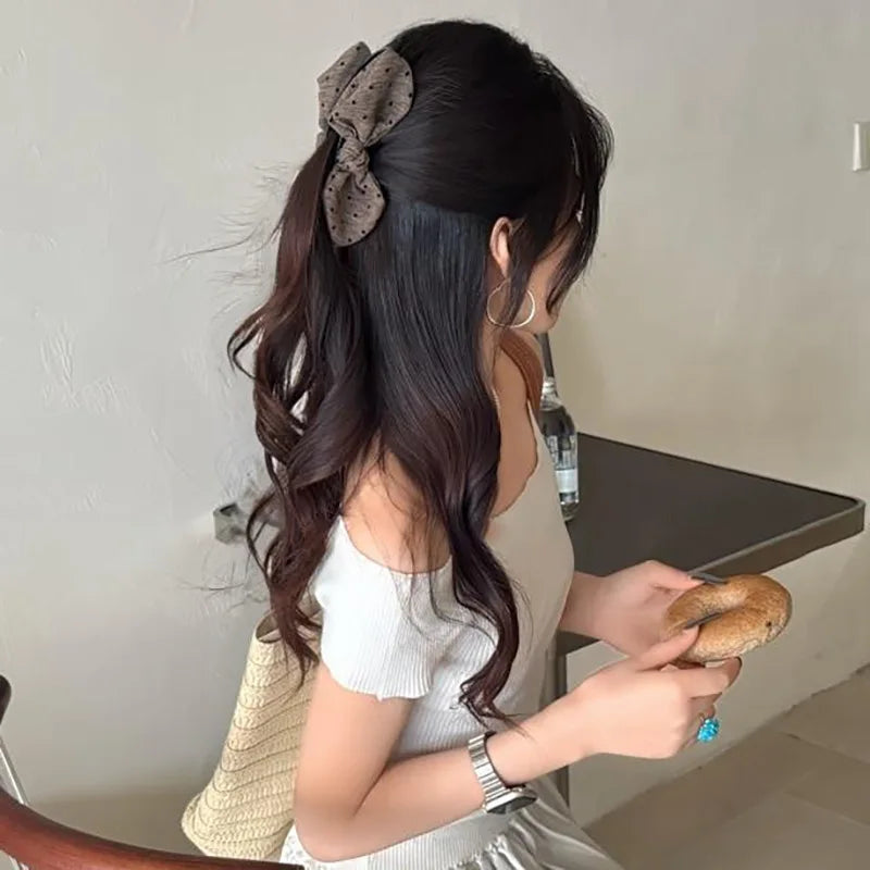 Fashion Polka Dot Bow Banana Clip Korean Women Back Head Ponytail Hair Clip Elegant Temperament Twist Clip Half Tied Hairpin New Quake