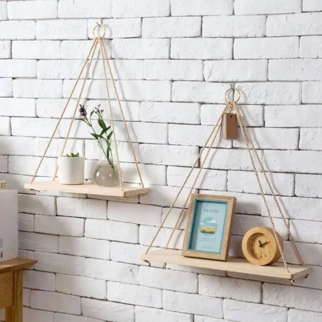 Hanging Wall Shelf, Wooden Hanging Window Floating Shelves for Bathroom Bedroom Jute Rope Farmhouse Storage Organizer Rack Quake