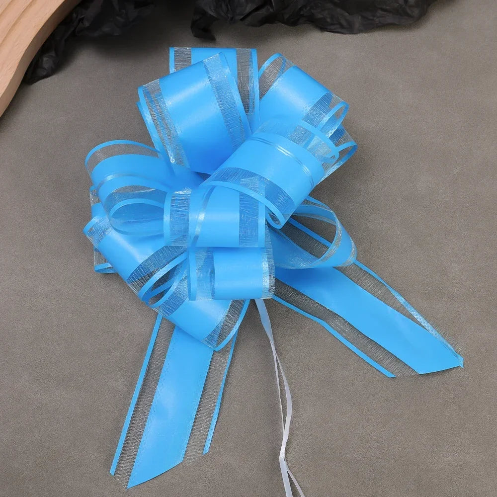 20/1PCS Large Snow Yarn Pull Bow Ribbon Big Bow for Cars Birthday Christmas Presents Large Gift Decoration Wedding Pull Flower Quake Blue 5PCS