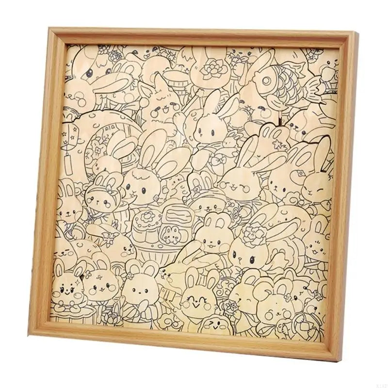 Educational Painting Puzzle Toy Set with Wooden Rabbit Slices For Children Student Art Drawing and Home Decoration K1KF Quake Without coloring pen CN