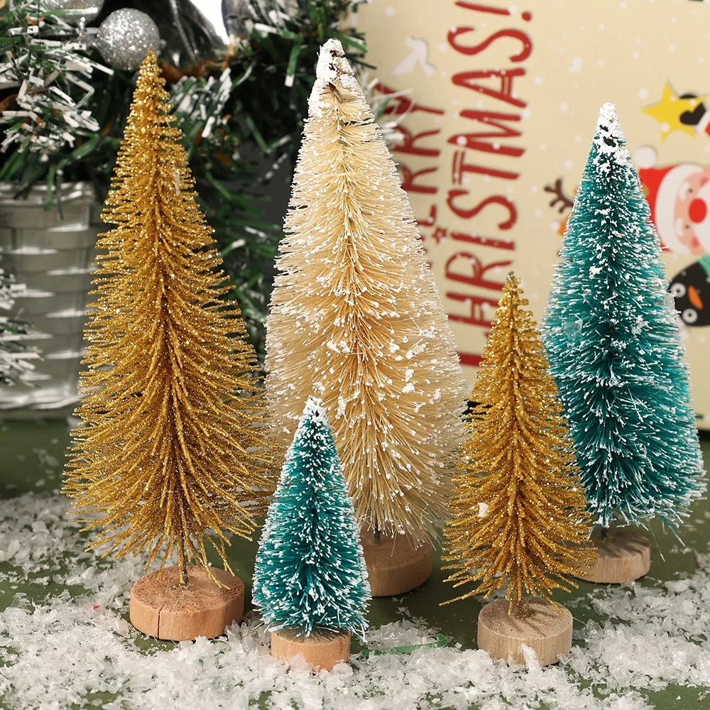 27/9PCS Mini Christmas Tree Artificial Miniature Pine Tabletop Tree Wood Base Xmas Ornaments Christmas Crafting Party Decoration Quake