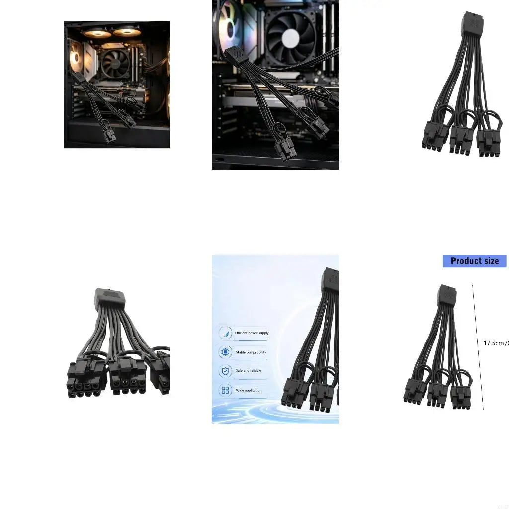 PCIe 5.0 GPU Power Cable 16 Pin to 3x8 Pin 18AWG Black for PC Building K1KF Quake CN