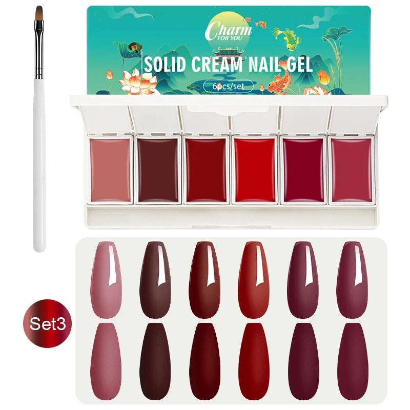 6 Colors Solid Nail Gel Nail Art Polish Gel Colorful Nail Varnish Nail Gel Polish Palette Manicure Canned Cream Nail Glue Quake Set 03-C013-C018