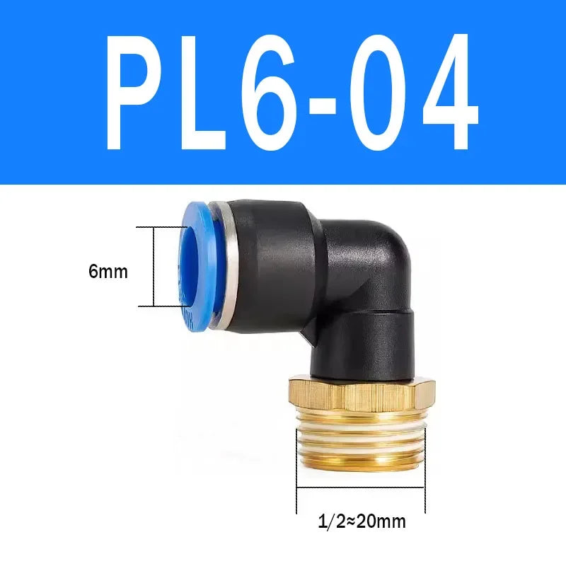 2Pcs PL Pneumatic Quick Connector Threaded Elbow PL6-01/8-02/8-04/10-02/12-03 Hose Air Fitting Quake PL6-04 2pcs WHITE
