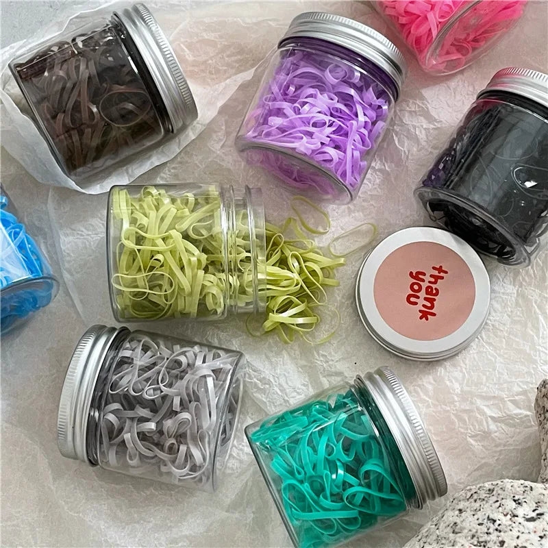1 Box A New Set, Cute Color, No Hair Damage, of Disposable Rubber Bands in Solid Color, High Elastic Basic Hair Rope. Quake