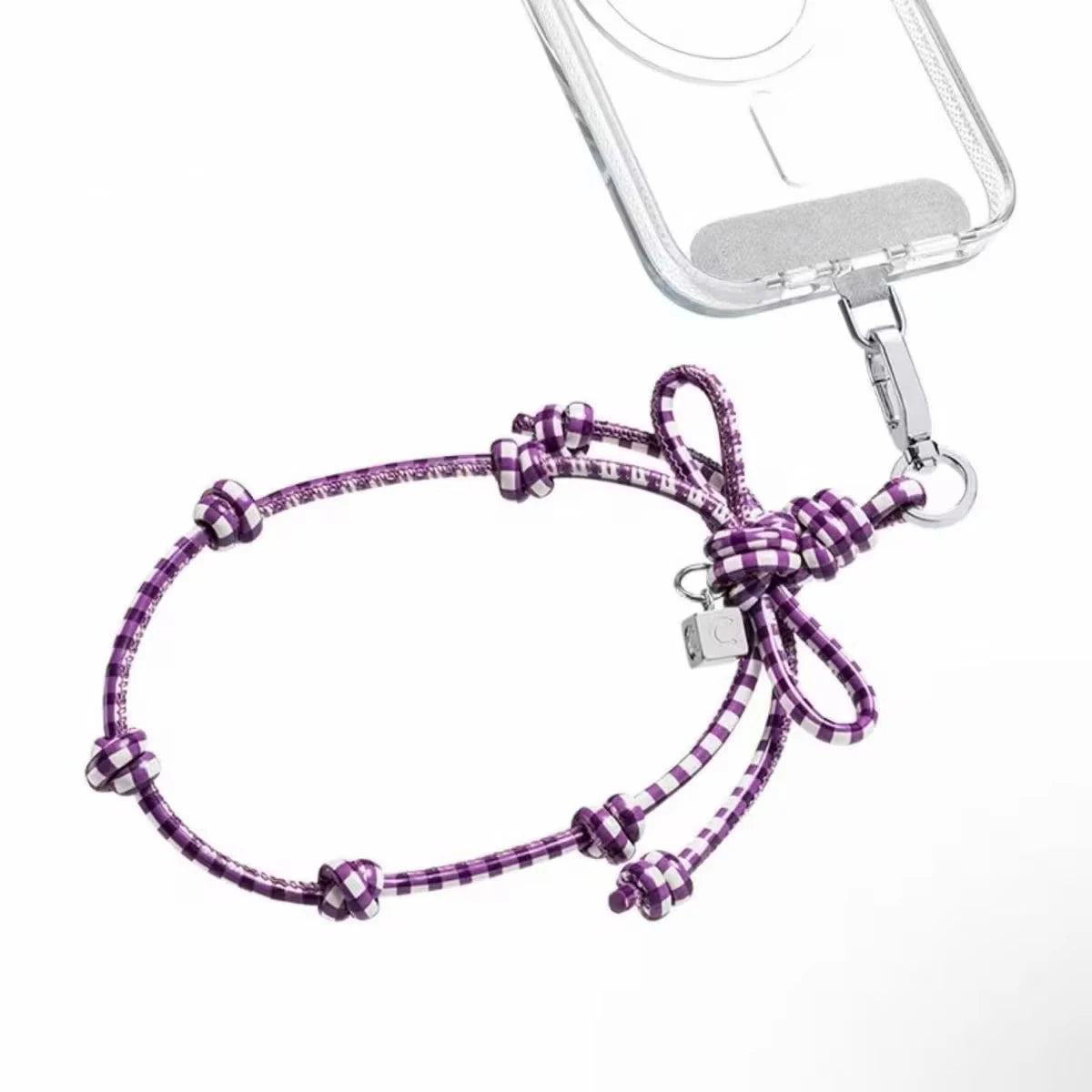 Purple Blue Plaid Rope Knot Phone Charm Accessories for Galaxy for IPhone 13 14 15 16 17 18 Pro Max Case Quake