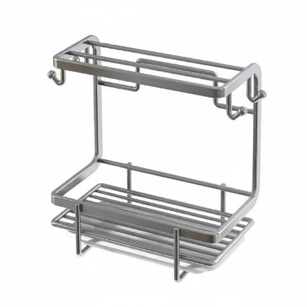Kitchen Shelf Organizer with Hooks and Bottom Sponge Area Dishwashing Sink Drainer Rack for Kitchen Cleanup Storage Quake