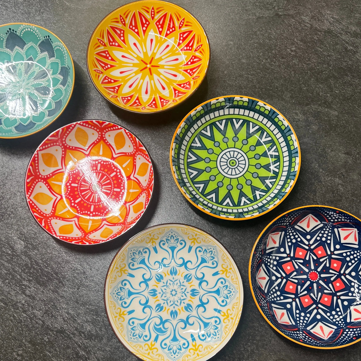 Bohemian Style Ceramic Plates, 6 Pieces, 5.75-Inch Serving Plates, Dessert Plates, Bread Plates, Microwave and Dishwasher Safe Quake