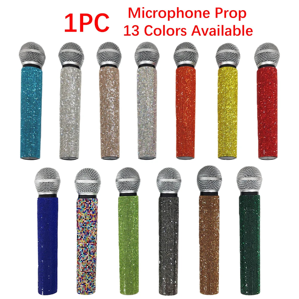Rhinestone Simulation Microphone Props Colorful Plastic Fake Mic Decoration Ornaments For Home Bar Party Photography Cosplay Quake