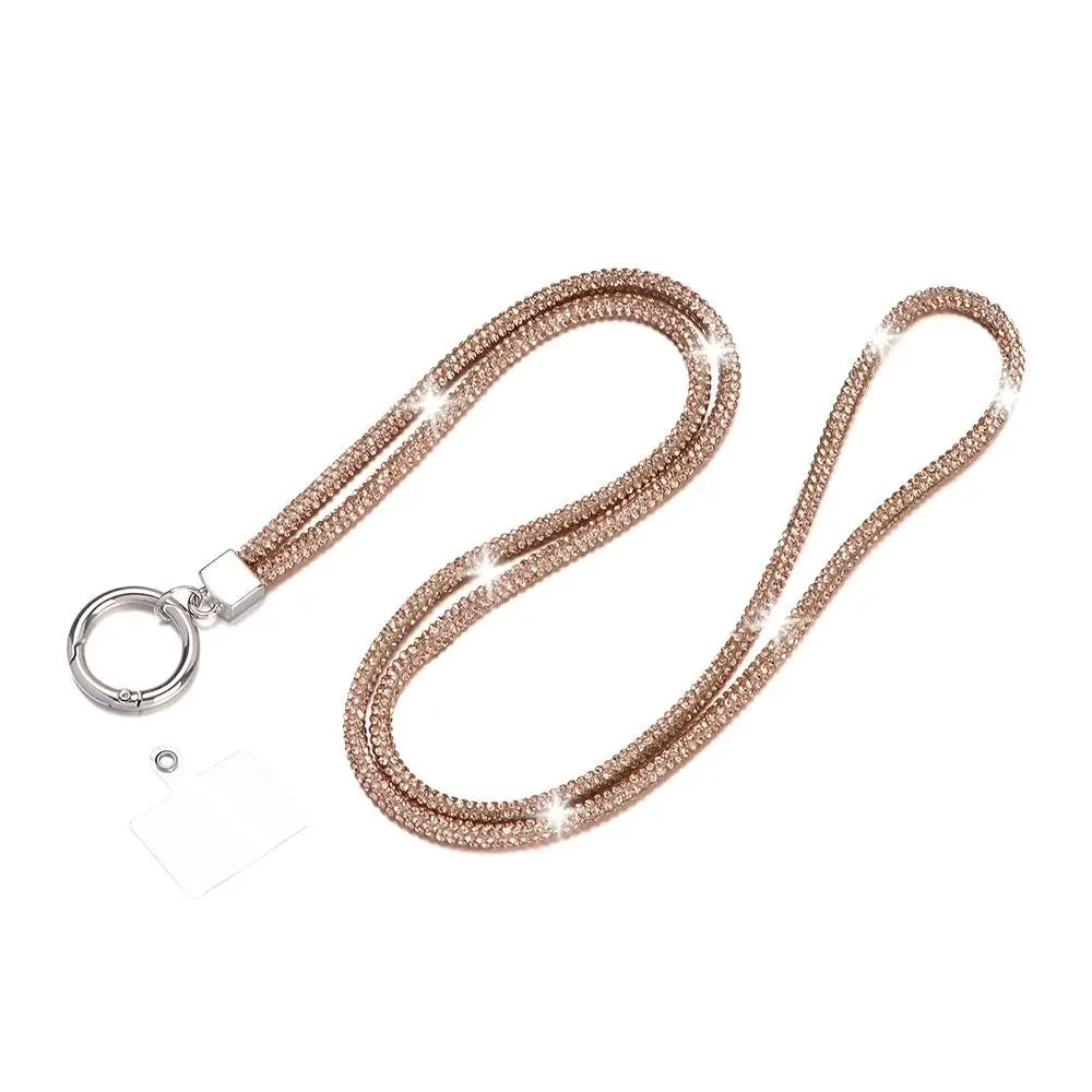 Glitter Rhinestone Phone Lanyard Phone Diamond Crystal Chain Straps Keychain Hanging Anti-lost Rope Quake champagne