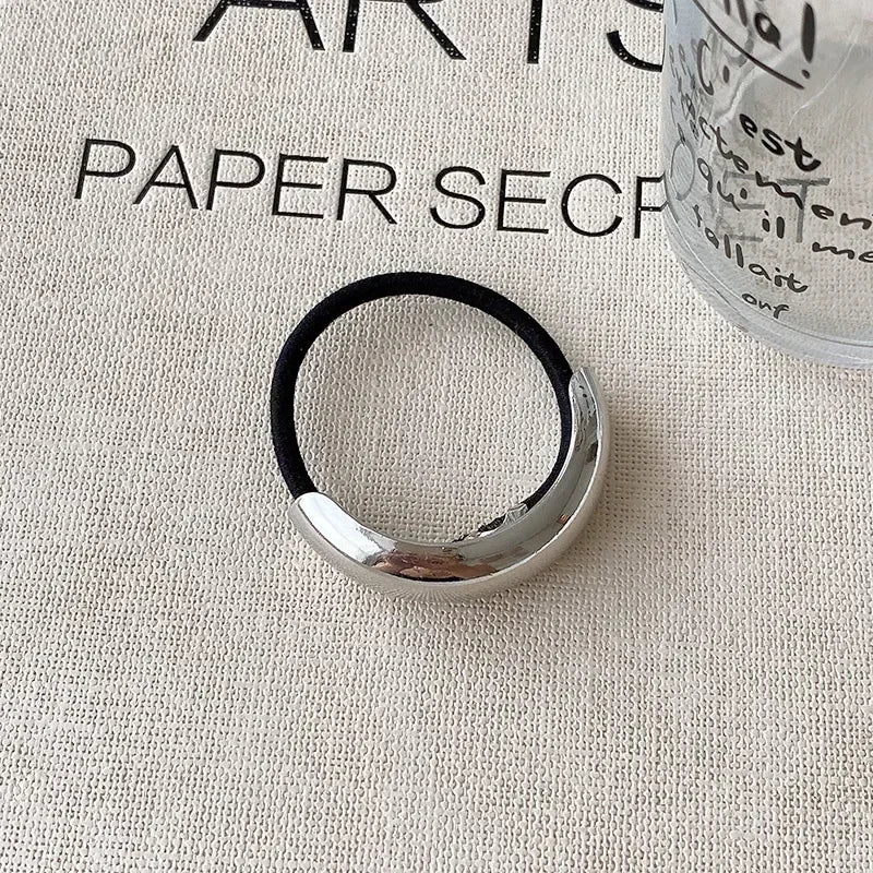 Ladies Gold Sliver Hair Bands Ponytail Rings Cover Cuff Wrap Holder High Elastic Rope Band Gift Geometric Round Hollow Hair Rope Quake sliver