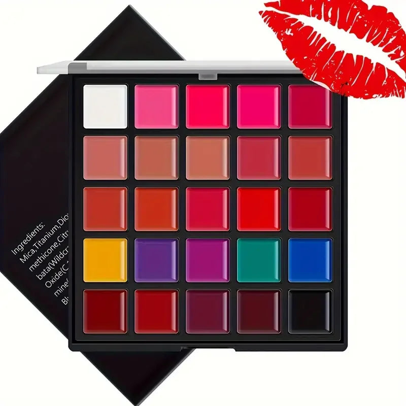25-Color Lipstick Palette Long-Lasting 24-Hour Wear,Waterproof and Smudge-Proof,Multi-Purpose for Lips and Eyes,Valentine's Gift Quake 25 color
