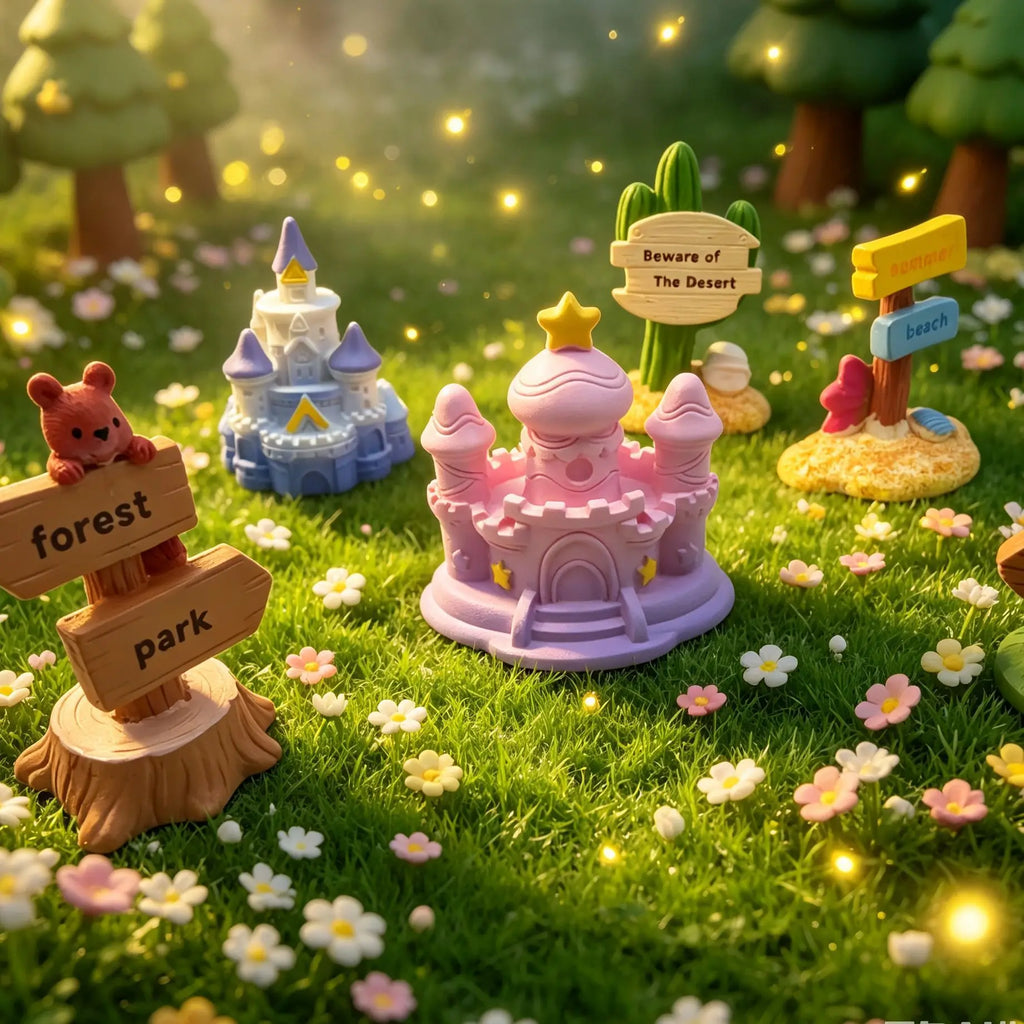 2Pcs Kawaii Dream Castle Miniature Figurines Resin DIY Crafts Statue Fairy Garden Accessories Desktop Ornaments For Home Decor Quake
