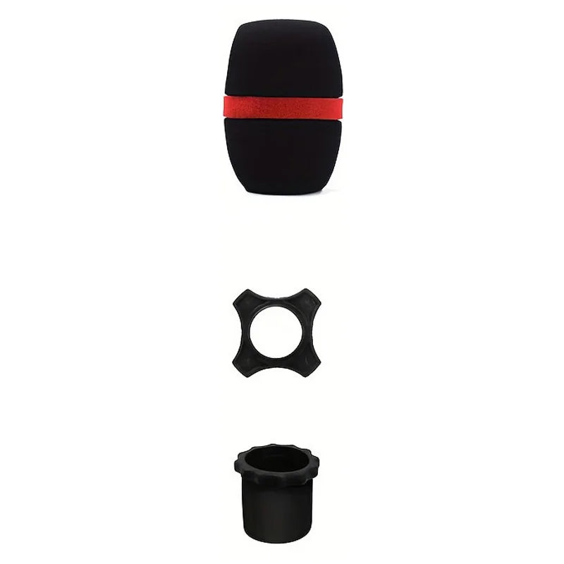 Wireless Handheld Microphone Silicone Ring Anti Rolling,Mic Bottom Rod Sleeve Holder,Microphone Windscreen Sponge Cover Quake style 1 - black