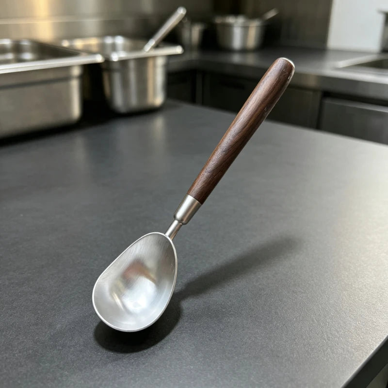 Stainless Steel Ice Cream Scoop Imitation Wood Handle Spoon Fruit Baller Spoon for Western Restaurant Home Use Quake