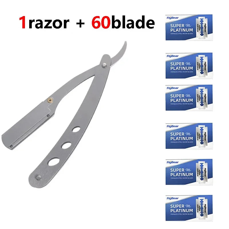 Straight Edge Stainless Steel Barber Razor Men Professional Manual Shaver Shaver Folding Shaving Shave With Blade Quake 1razor 60 blade