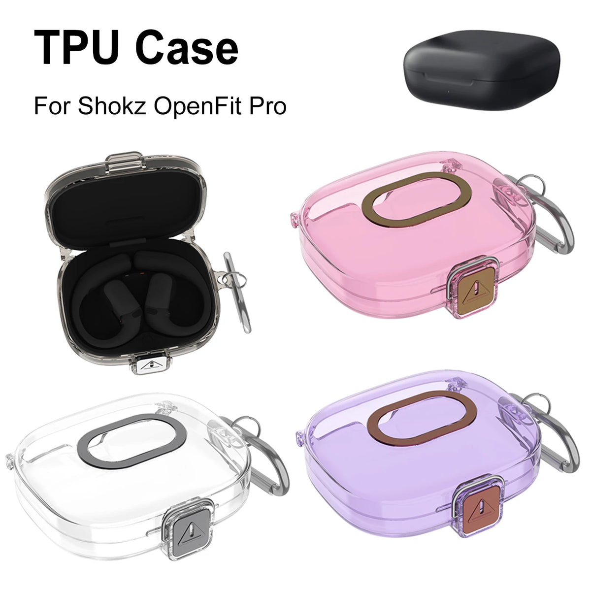 TPU Protective Case for Shokz OpenFit Pro One-piece Earbuds Cover Snap Lock Buckle Carabiner Clip Anti-drop Quake