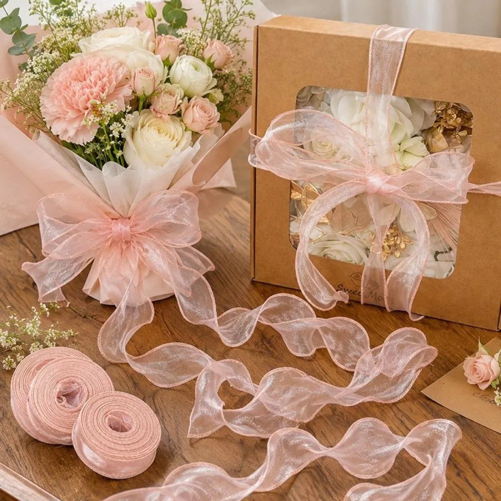 6/1Roll Multi-purpose Silk Ribbon 91*4cm Satin Ribbon Organza Ribbon for Gift Wrapping Handmade Wedding Birthday Party Decor Bow Quake