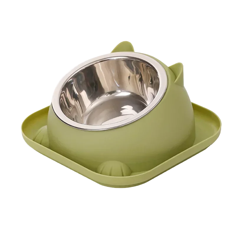 Anti-Tipping Fun Cat Dog Bowl Tilted Non-Slip Anti-Ant Water Added Pet Feeding Bowl Quake green G3191D 1pc