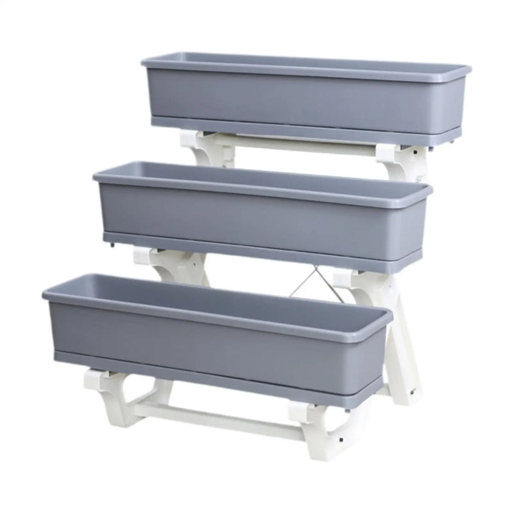 Flower Plant Display Stand 3 Tier Shelf Elevated Planter Freestanding Garden Bed for Deck Indoor Outdoor Lawn Balcony Growing Quake Grey